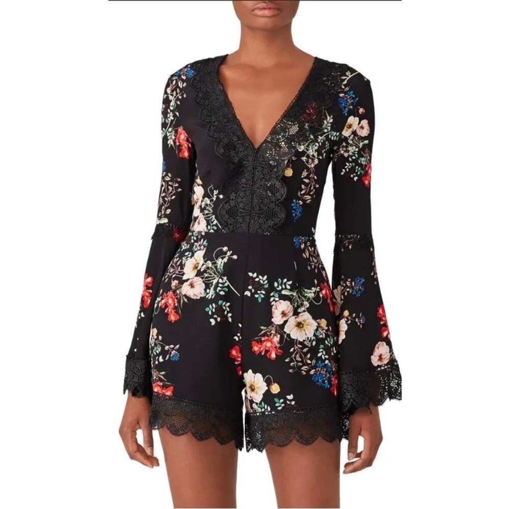 Nicolasa Cicero Cecile Black Floral Lace Silk Romper Size 6